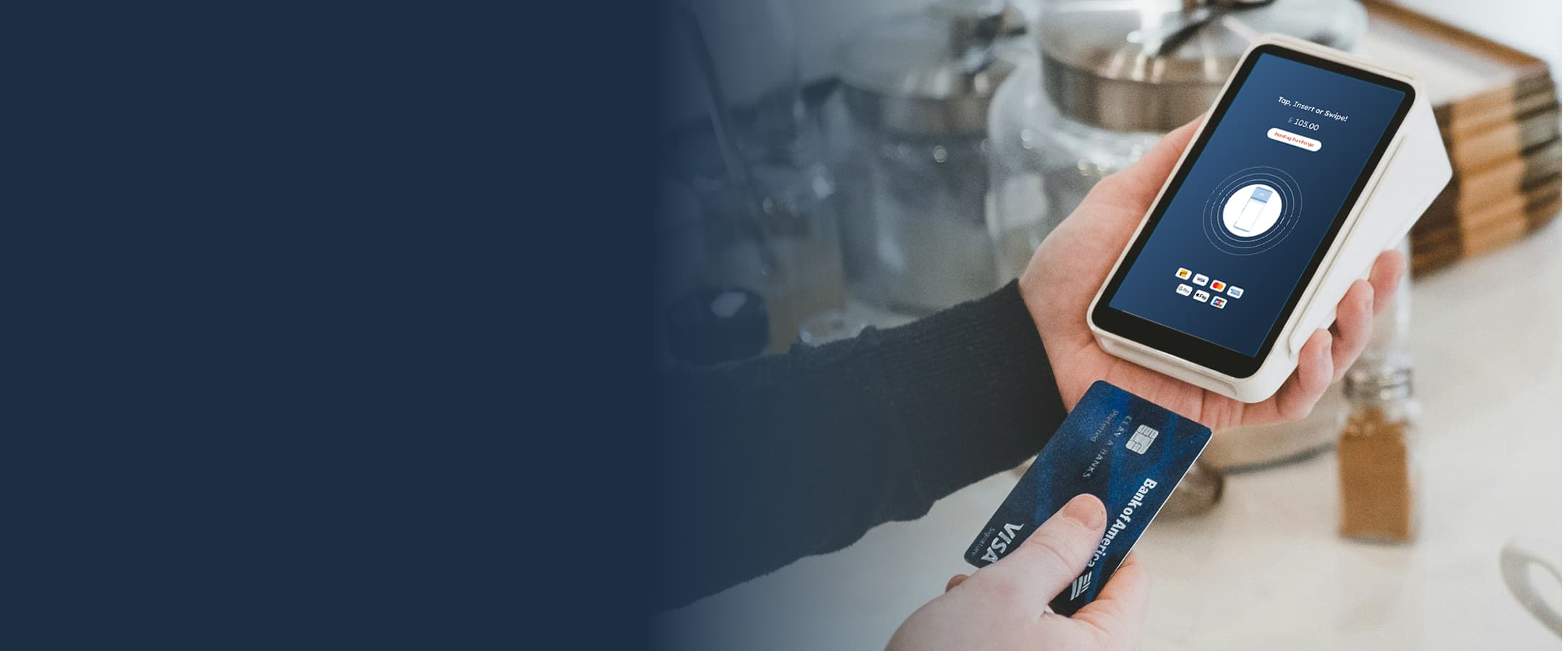 FuturePOS system interface showing tablet POS and payment terminals